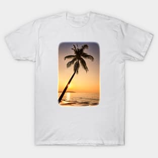 Tropical palm and beach paradise sunset image with a retro effect. T-Shirt